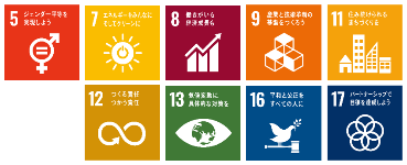 特に力を入れるSDGsロゴ(5,7,8,9,11,12,13,16,17)