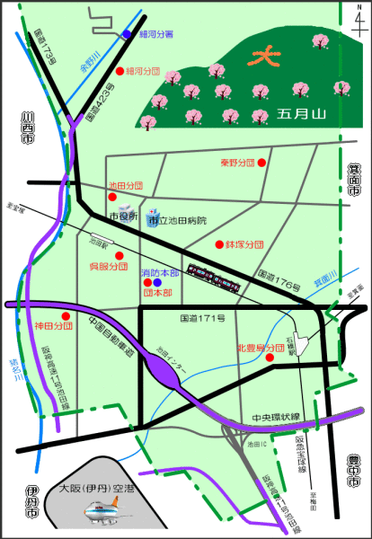 池田市消防団の地図