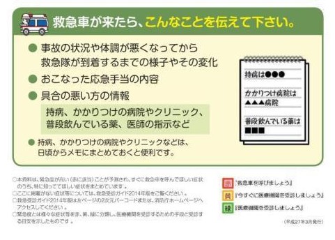 救急車が来たら、こんなことを伝えてください。