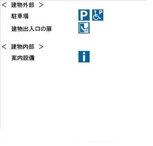 （画像）建物外 駐車場 駐車場あり 障がい者用あり 建物出入口の扉 開き戸 建物内 案内設備 受付あり トイレ 本施設のトイレは和式トイレのみとなっております 多目的トイレについては図書館のトイレをご利用下さい